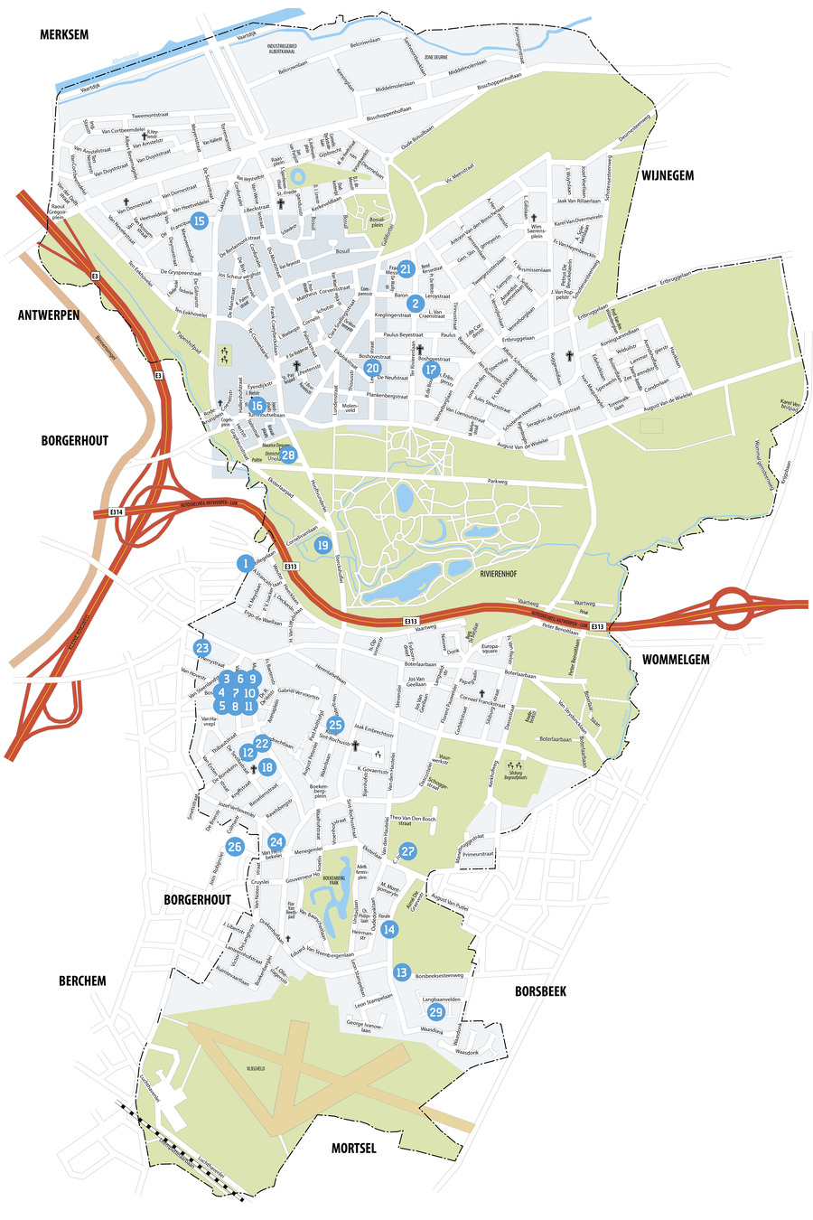 Stratenplan met Open Ateliers Deurne 2025 Stratenplan met Open Ateliers Deurne 2025